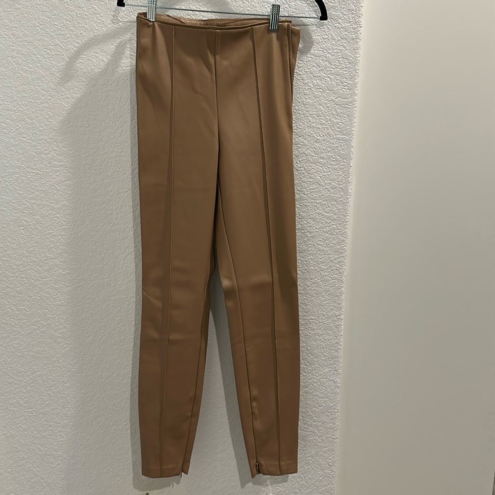 Zara Taupe Skinny Faux Leather Pants